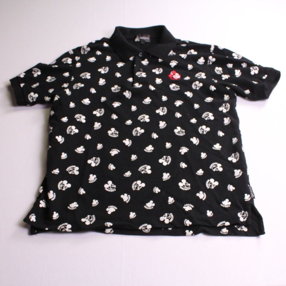 Vintage 90s Disney Store Mickey Mouse All Over Print Polo Black Men's Size Large